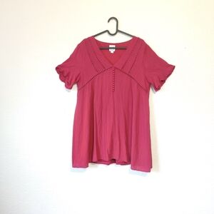 Blue Rain‎ Magenta Pink V-Neck Tunic Top Blouse Size M